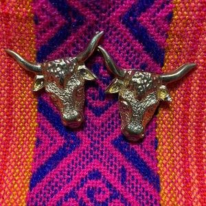 Steer Head Gold Tone Earrings